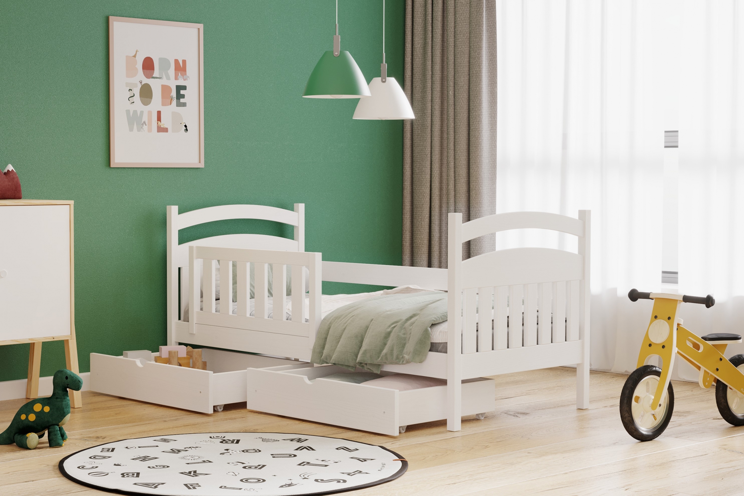 dřevěná dětská postel Amely - Barva Bílý, rozměr 70x140 postel dzieciece drewniane Amely - Barva Bílý - aranzacja