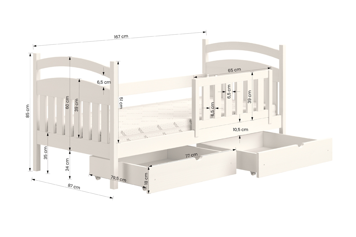 dřevěná dětská postel Amely - Barva Bílý, rozměr 80x160 dřevěná dětská postel Amely - Rozměry 70x140