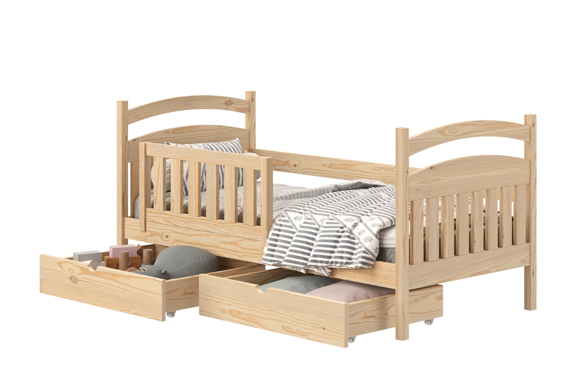 Posteľ detská drevená Amely - Farba Borovica, rozmer 70x140 sosnowe posteľ s dvoma zásuvkami 