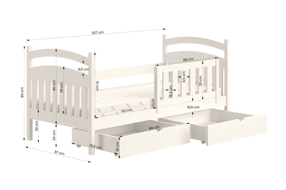 dřevěná dětská postel Amely - Barva Borovice, rozměr 80x200 dřevěná dětská postel Amely - Rozměry