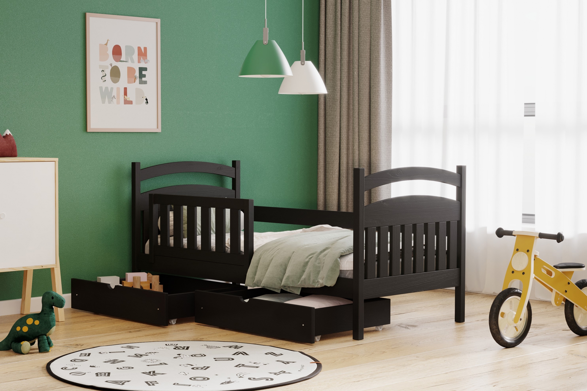 dřevěná dětská postel Amely - Barva Černý, rozměr 90x200 postel dzieciece drewniane Amely - Barva Černý - aranzacja