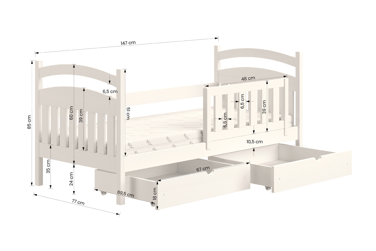 dřevěná dětská postel Amely - Barva šedý, rozměr 70x140 dřevěná dětská postel Amely - Rozměry
