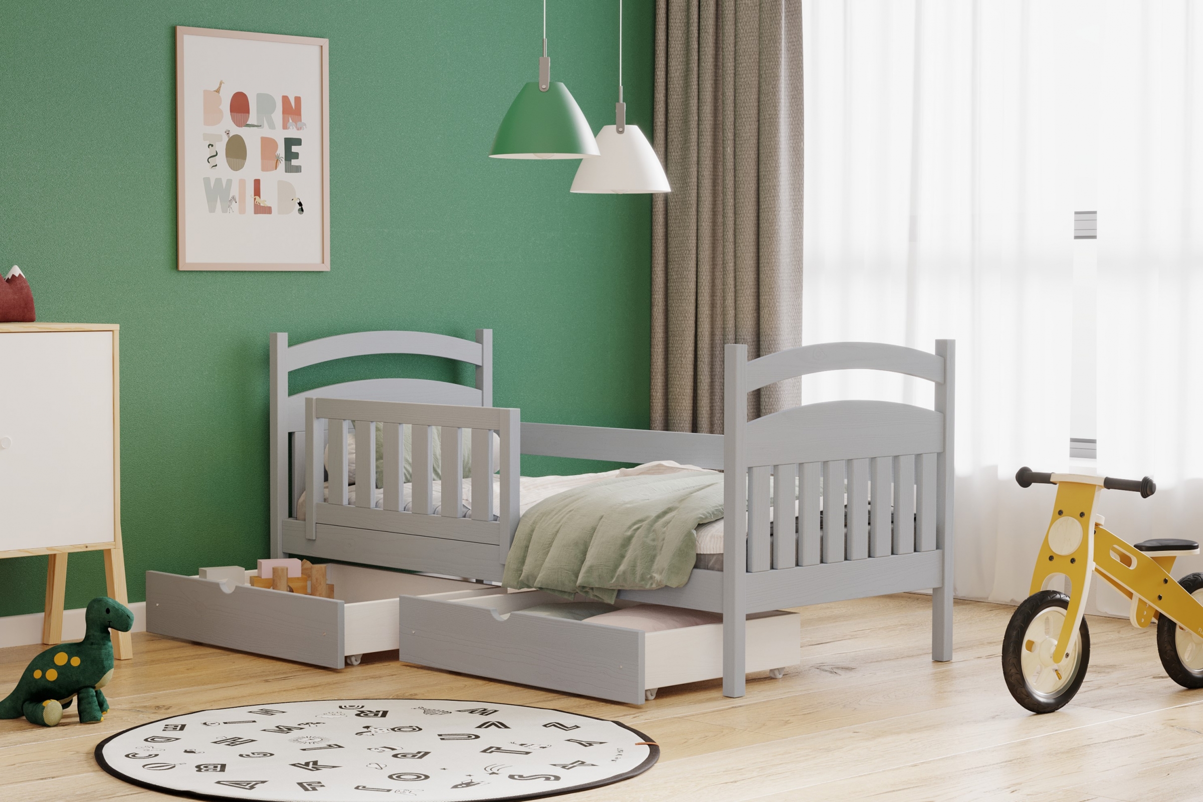 dřevěná dětská postel Amely - Barva šedý, rozměr 80x160 postel dzieciece drewniane Amely - Barva šedý - aranzacja
