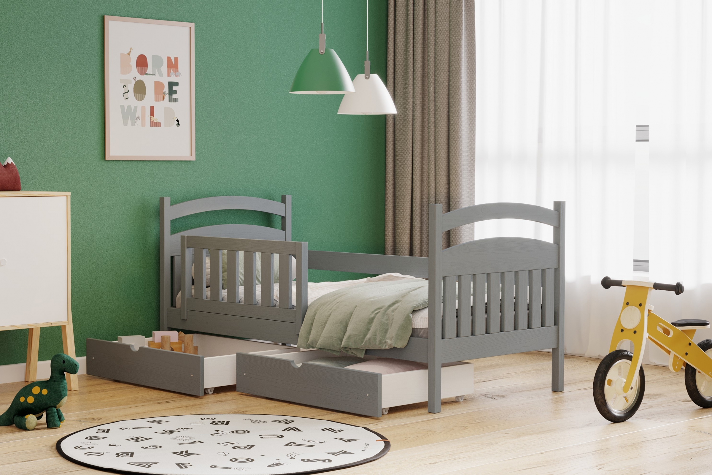  dřevěná dětská postel Amely - Barva grafit, rozměr 70x140 postel dzieciece drewniane Amely - Barva grafit - aranzacja