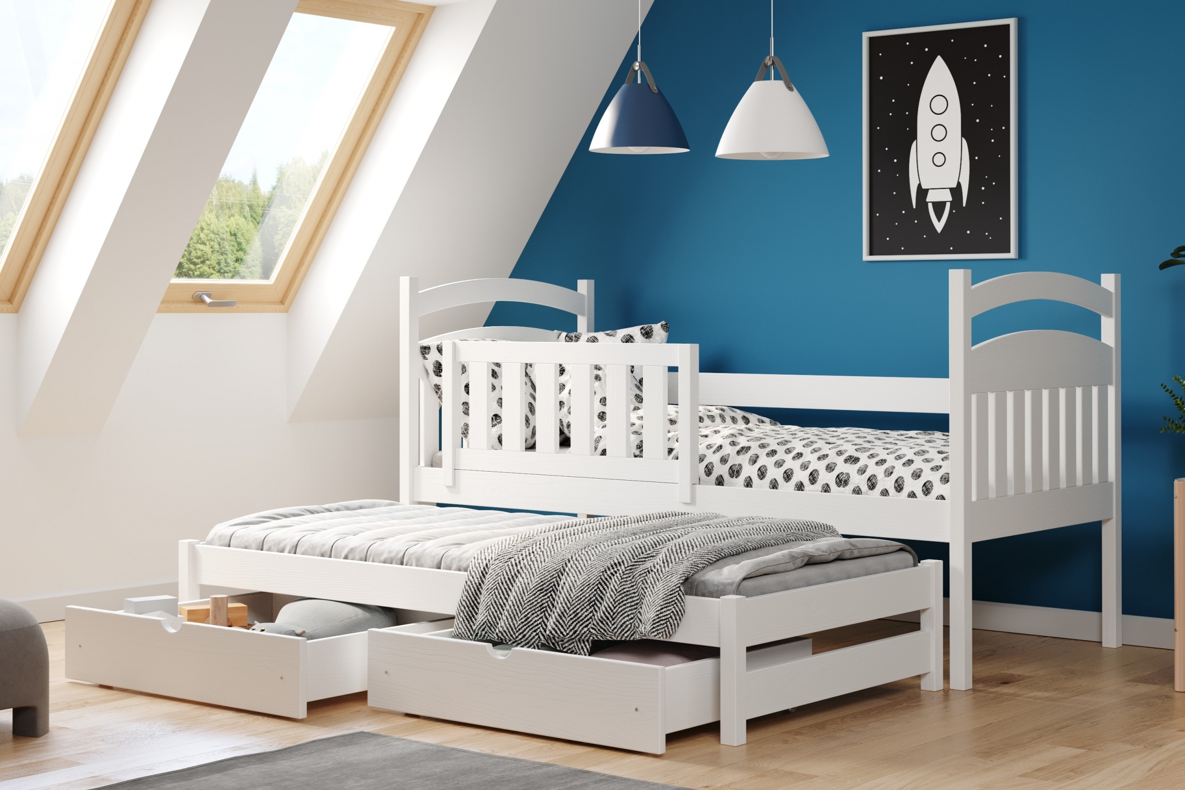postel dětské přízemní výsuvná Amely - Barva Bílý, rozměr 80x160 postel dzieciece přízemní výsuvná Amely - Barva Bílý - aranzacja