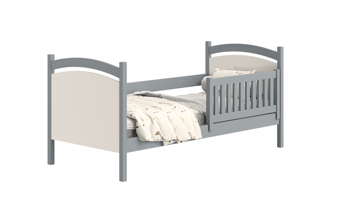 Detská posteľ s tabuľou Amely - Farba šedý, rozmer 70x140 drevená posteľ ze zdejmowana, szara barierka 