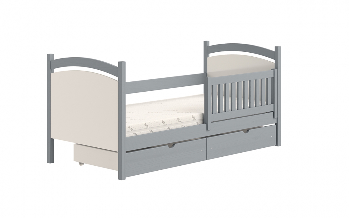 Detská posteľ s tabuľou Amely - Farba šedý, rozmer 70x140 drevená posteľ so zásuvkami 