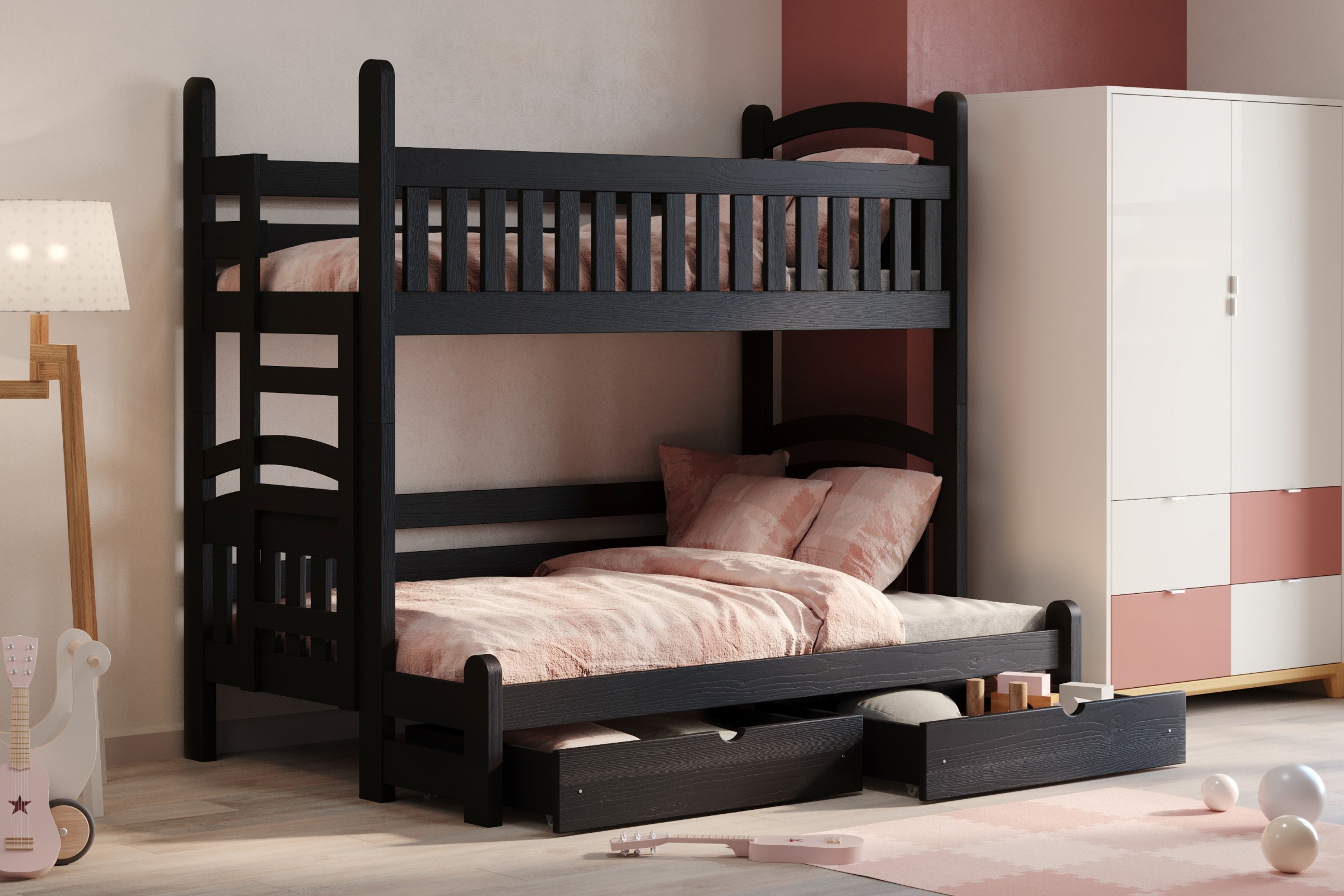 Amely Maxi emeletes ágy, bal oldal - fekete, 80x200/120x200 Emeletes ágy Amely Maxi lewostronne - fekete - aranzacja