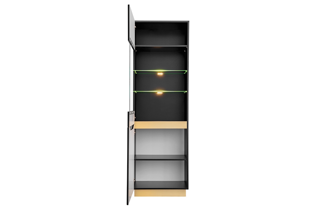 Obývací stěna z osvětlením Velma - Černý / Podstavec černý zlota Vitrína