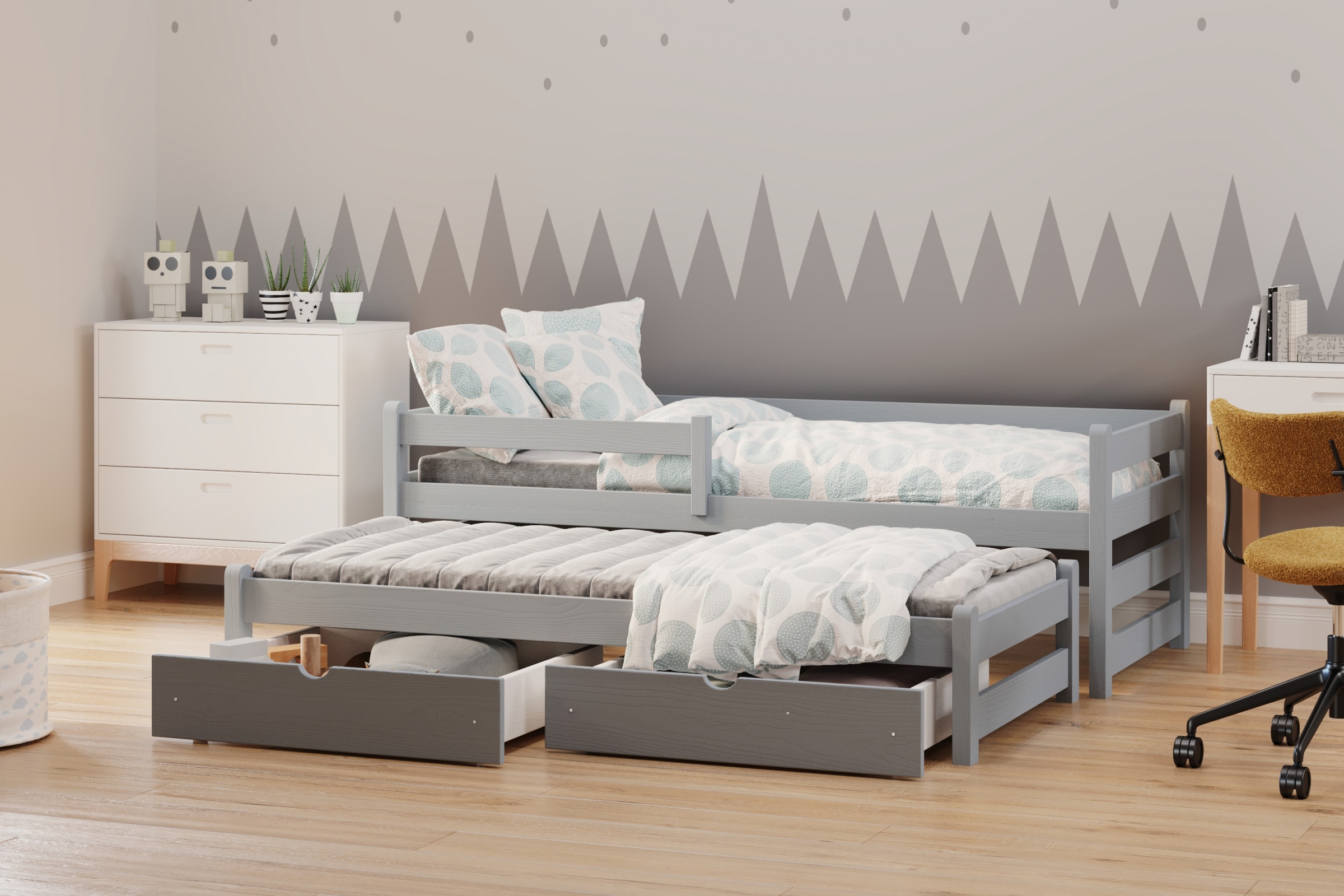 postel dětské přízemní výsuvná Alis DPV 001 - šedý, 90x190 postel přízemní výsuvná Alis - Barva šedý - aranzacja