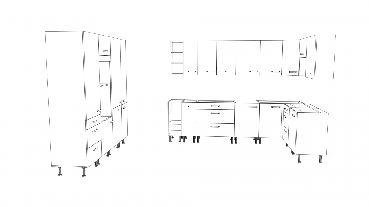 Kuchyňa Leonardi - Komplet 3x1,8m - Komplet kuchyňského nábytku Kuchyňa Leonardi 300x180cm - zestawienie bryl 