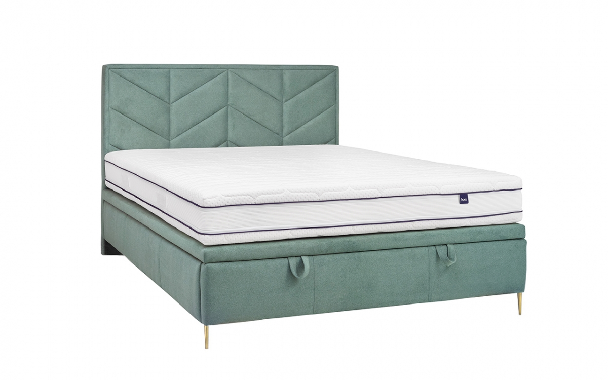 Posteľ do spálne s čalúneným roštom a úložným priestorom Lindi - 140x200, Nohy zlaté posteľ do spálne s čalúneným roštom 