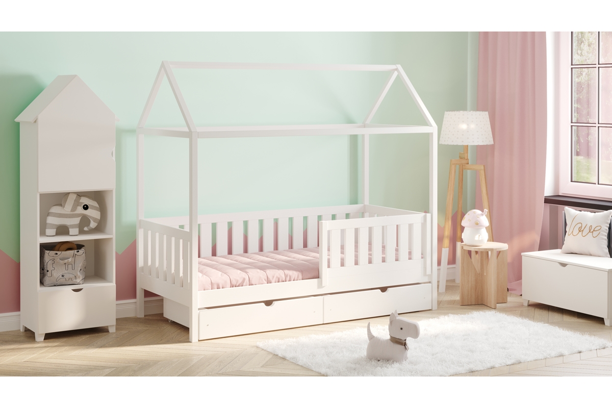 Dětská domečková postel Nemos II 80x180 se zásuvkami - bílá postel dětské domeček přízemní s zásuvkami Nemos II - Bílý