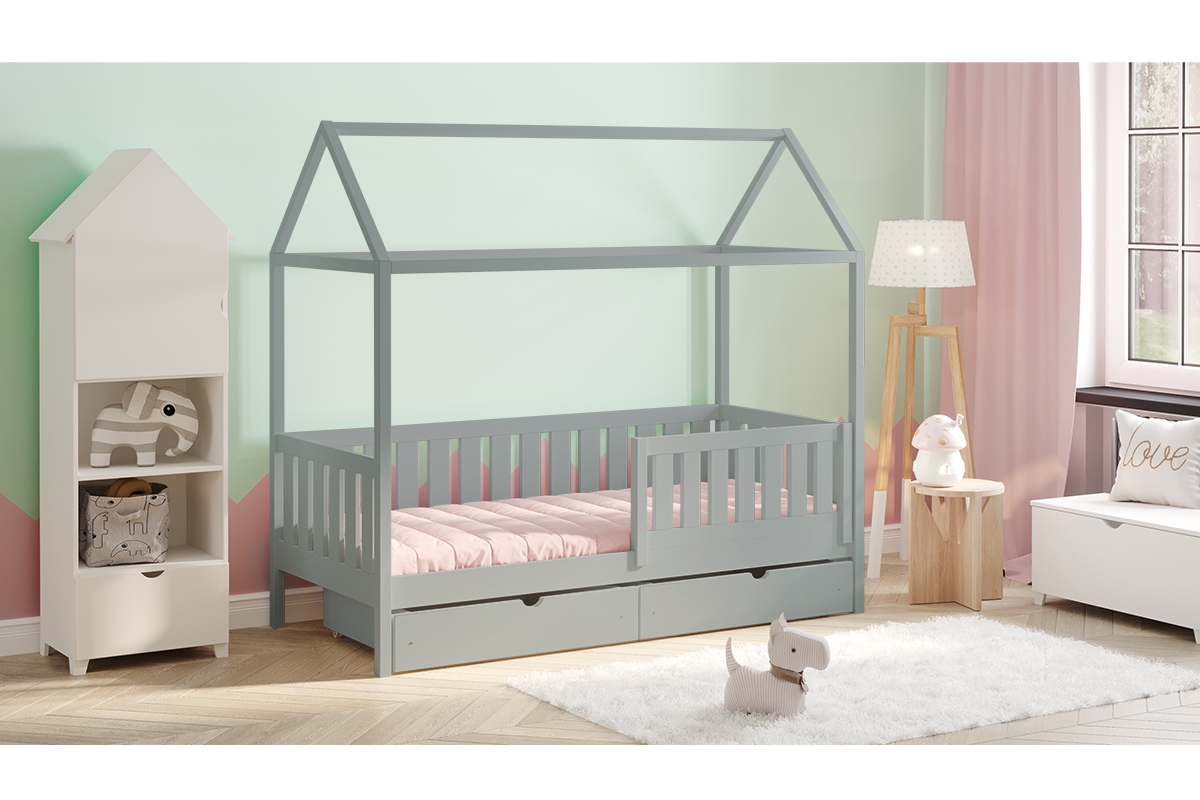 Detská posteľ domček prízemná so zásuvkami Nemos II - šedý, 80x180 Posteľ dzieciece domek prízemná so zásuvkami Nemos II - šedý