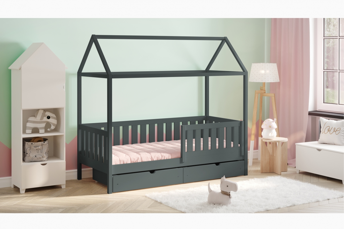 postel dětské domeček přízemní s zásuvkami Nemos II - grafit, 90x190 postel dětské domeček přízemní s zásuvkami Nemos II - grafit