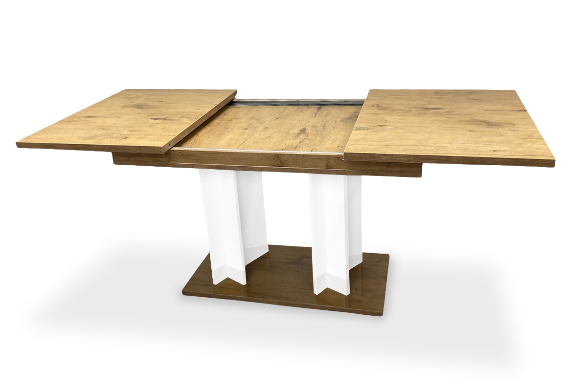 Stůl rozkládaný pro obývacího pokoje Lutaret - Dub lancelot/Bílý lesk Stůl rozkladany do obývacího pokoje Lutaret - Dub lancelot/Bílý lesk