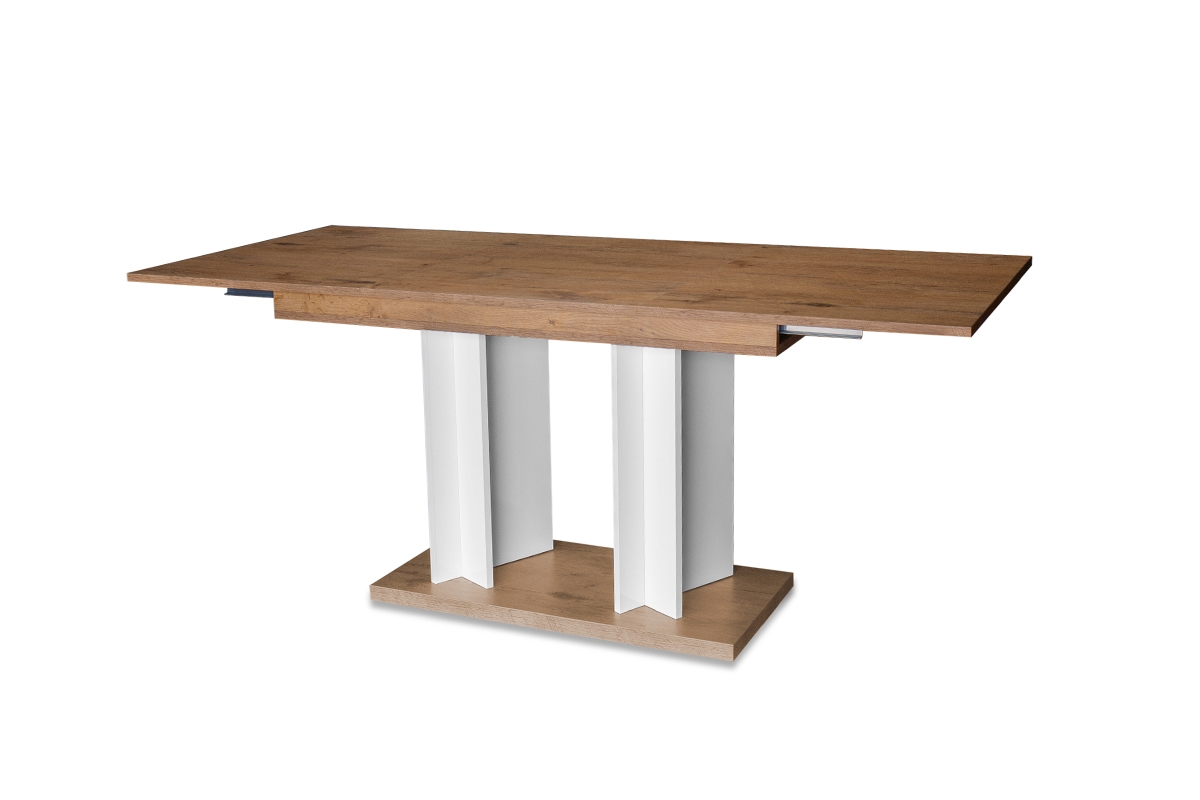 Rozkladací stôl Lutaret - Dub lancelot/biely lesk Stôl rozkladany Lutaret rozlozony