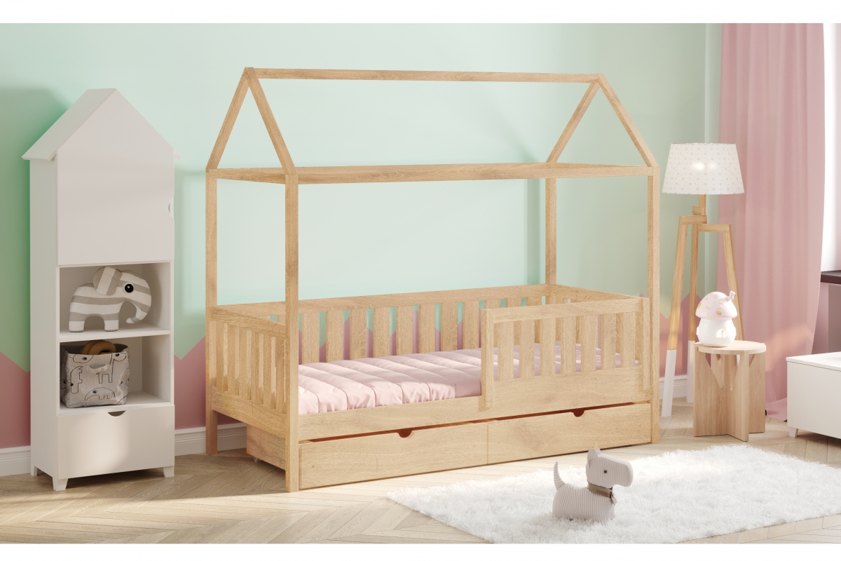 Dětská domečková postel Nemos II 80x160 se zásuvkami - borovice  postel dětské domeček přízemní s zásuvkami Nemos II - Borovice