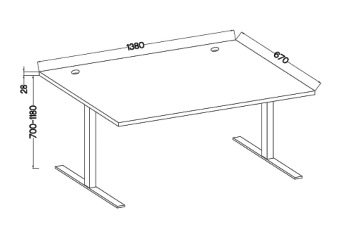 psací stůl s elektricky nastavitelnou výškou Glibia - Dub artisan psací stůl s elektricky nastavitelnou výškou Glibia - Dub artisan - Rozměry