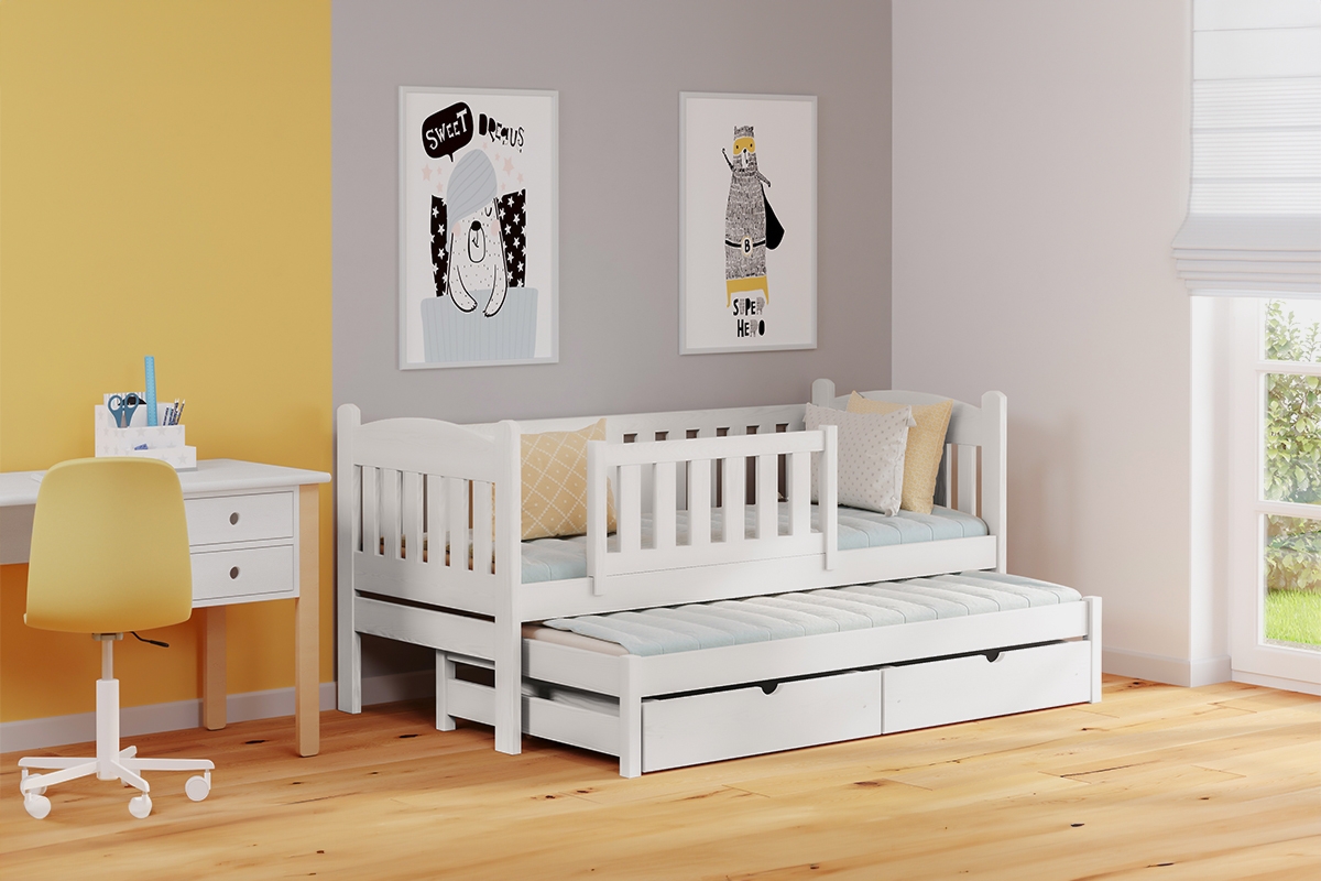 postel dětské přízemní výsuvná Alvins - Bílý, 90x200 biale postel s zásuvkami 