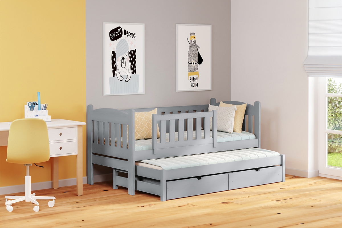 Detská posteľ prízemná s výsuvným lôžkom Alvins - šedý, 80x190 Posteľ dzieciece prízemná s výsuvným lôžkom Alvins - Farba šedý 