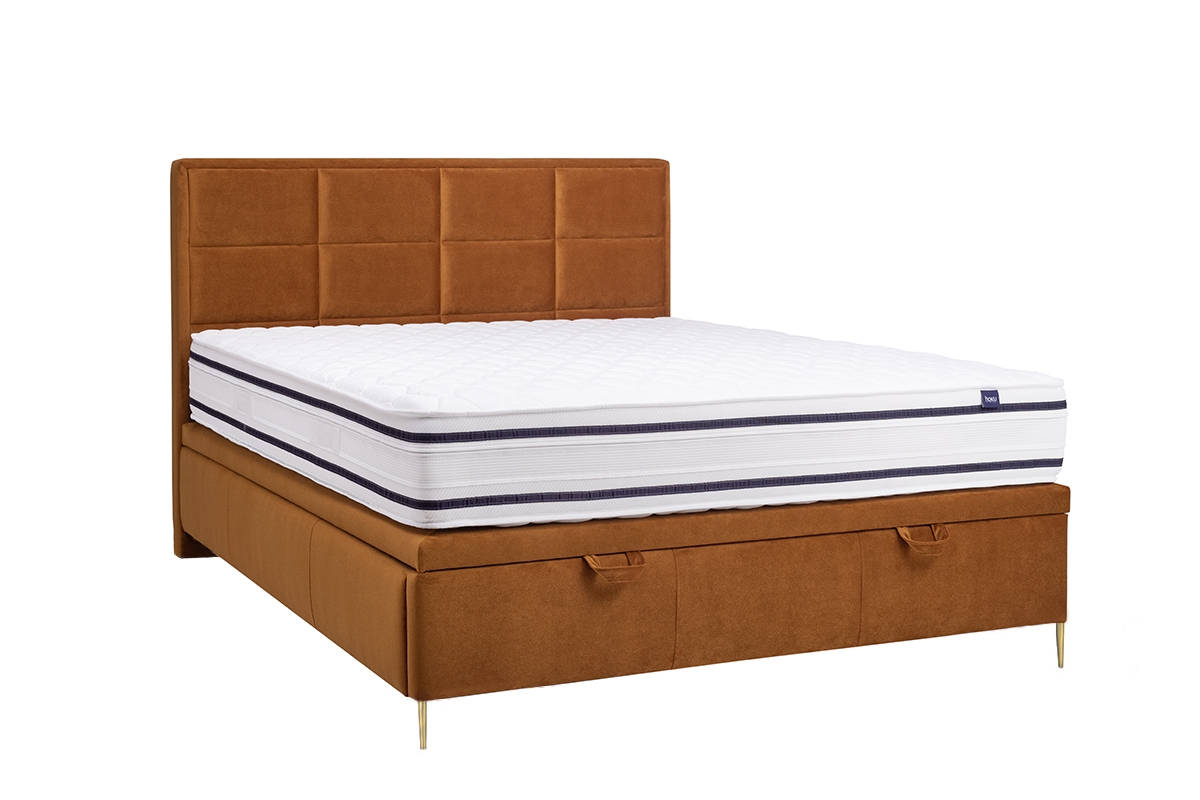 Posteľ do spálne s čalúneným roštom a úložným priestorom Menir - 140x200, Nohy zlaté posteľ do spálne ze zlotymi nozkami 