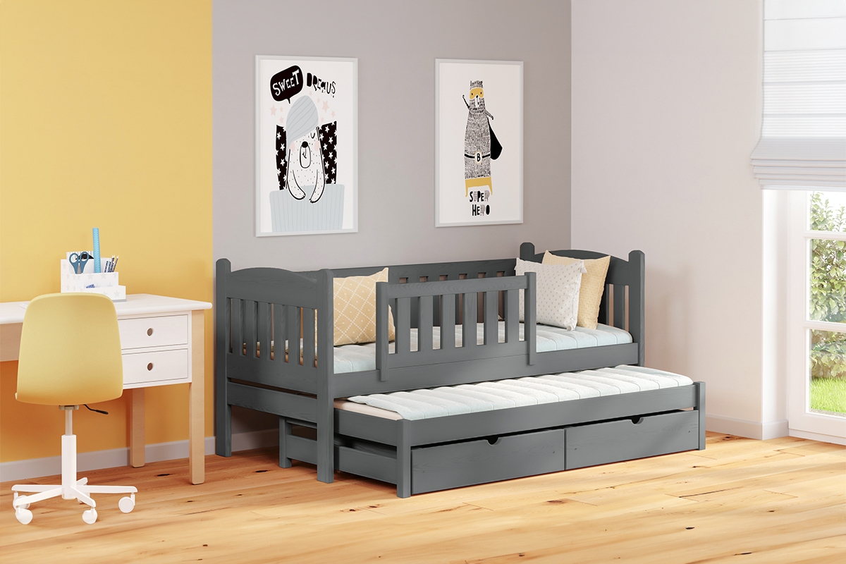 Detská posteľ prízemná s výsuvným lôžkom Alvins - grafit, 90x200 Posteľ dzieciece prízemná s výsuvným lôžkom Alvins - Farba Grafit 