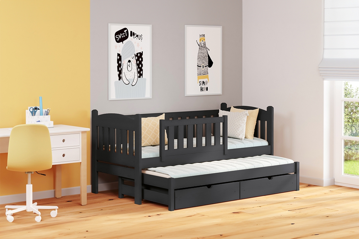 Detská posteľ prízemná s výsuvným lôžkom Alvins - Čierny, 90x200 Posteľ dzieciece prízemná s výsuvným lôžkom Alvins - Farba Čierny 