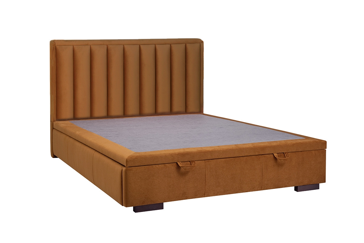 postel pro ložnice s čalouněným stelazem a úložným prostorem Misel - 140x200 pomaranczowe postel pro ložnice Misel s čalouněným stelazem 
