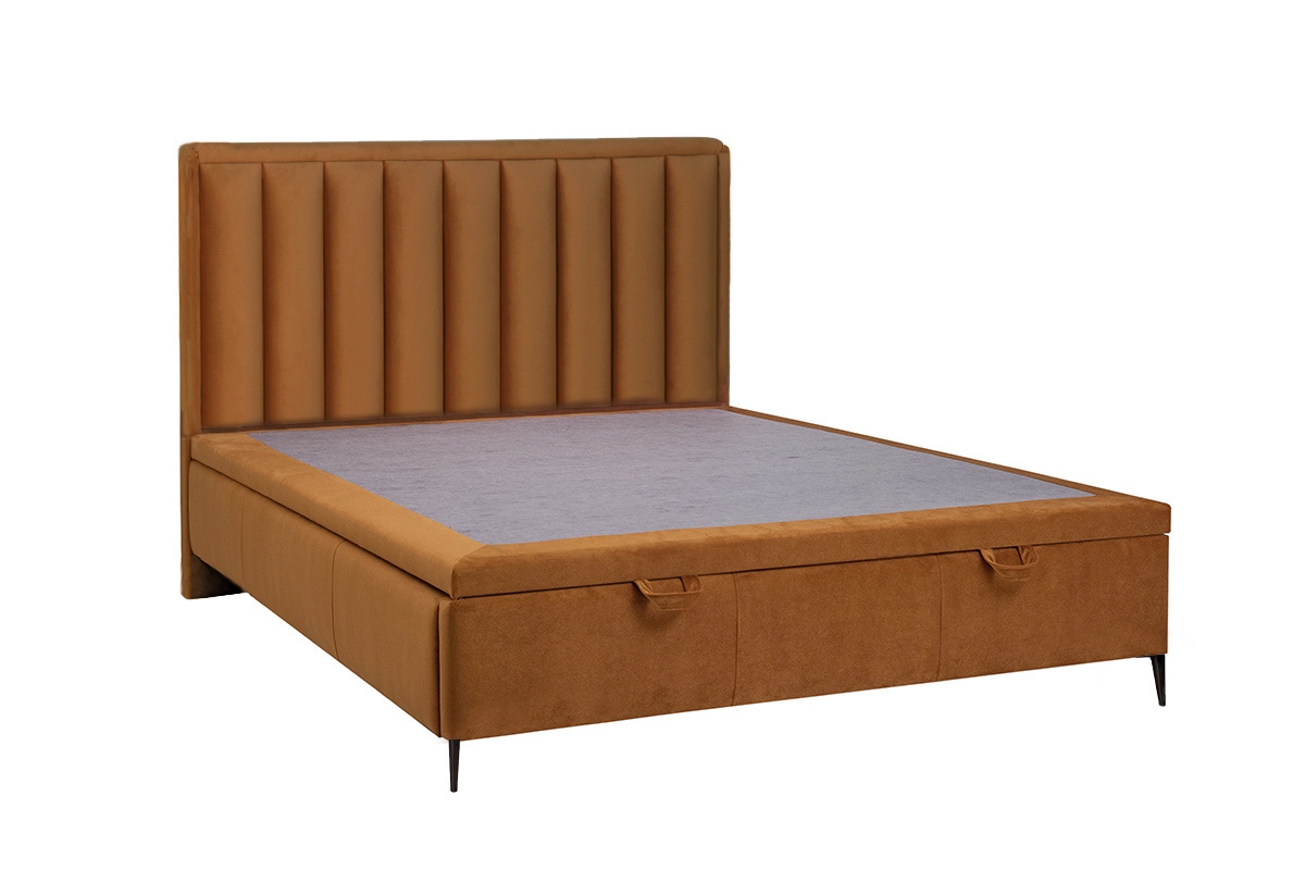 Posteľ do spálne s čalúneným roštom a úložným priestorom Misel - 160x200, Nohy čierny  posteľ do spálne z wysokimi, metalowymi nozkami 