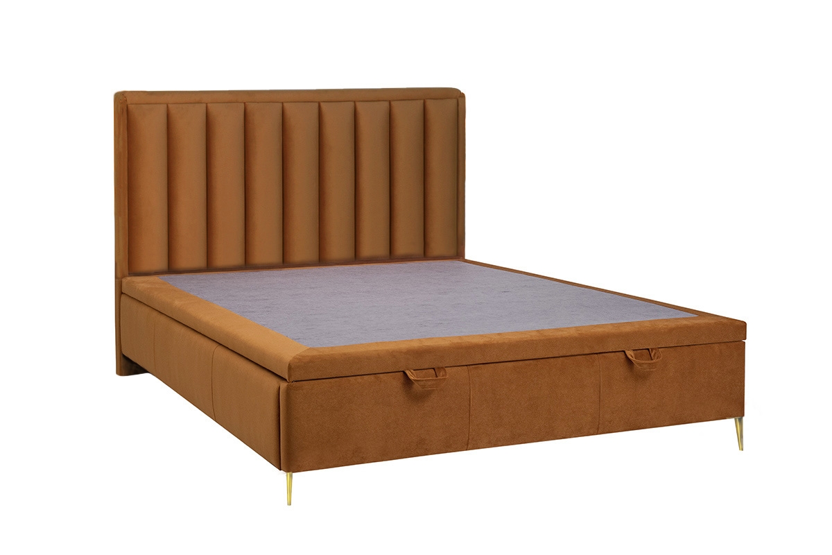 Posteľ do spálne s čalúneným roštom a úložným priestorom Misel - 180x200, Nohy zlaté posteľ z wezglowiem s prešívaním 