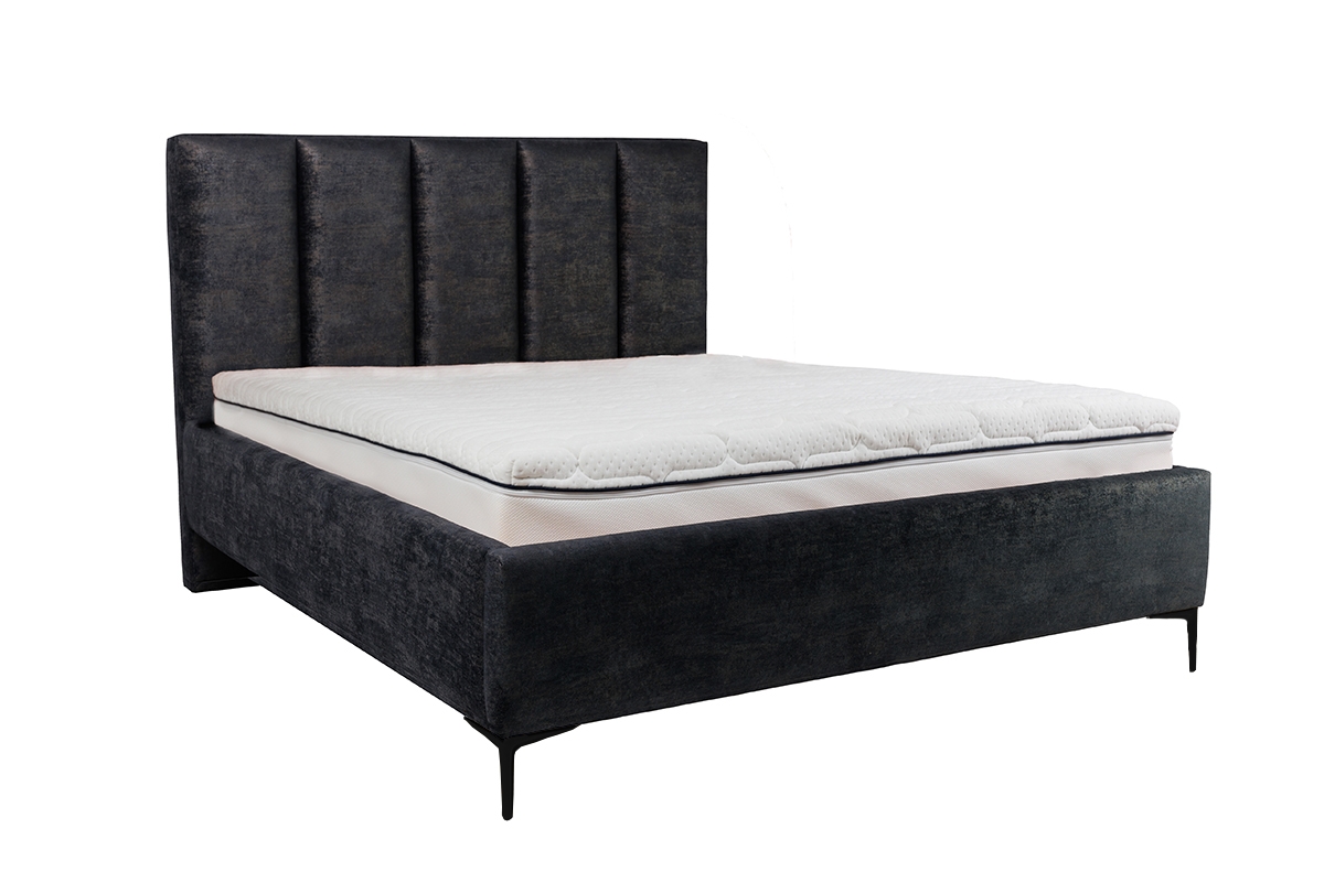 Posteľ čalúnená do spálne s roštom Klabi - 160x200, Nohy čierny  šedá posteľ do spálne, a czarnymi, wysokimi nozkami 
