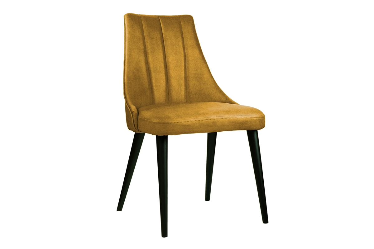 židle drewniane Valerii s čalouněným sedákem - hořčice Monolith 48 / černé Nohy musztardowe čalouněné židle