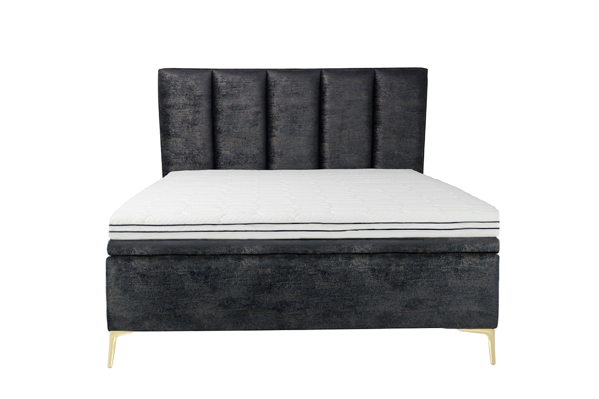 Posteľ do spálne s čalúneným roštom a úložným priestorom Klabi - 160x200, Nohy zlaté  šedá posteľ z wysokim wezglowiem 