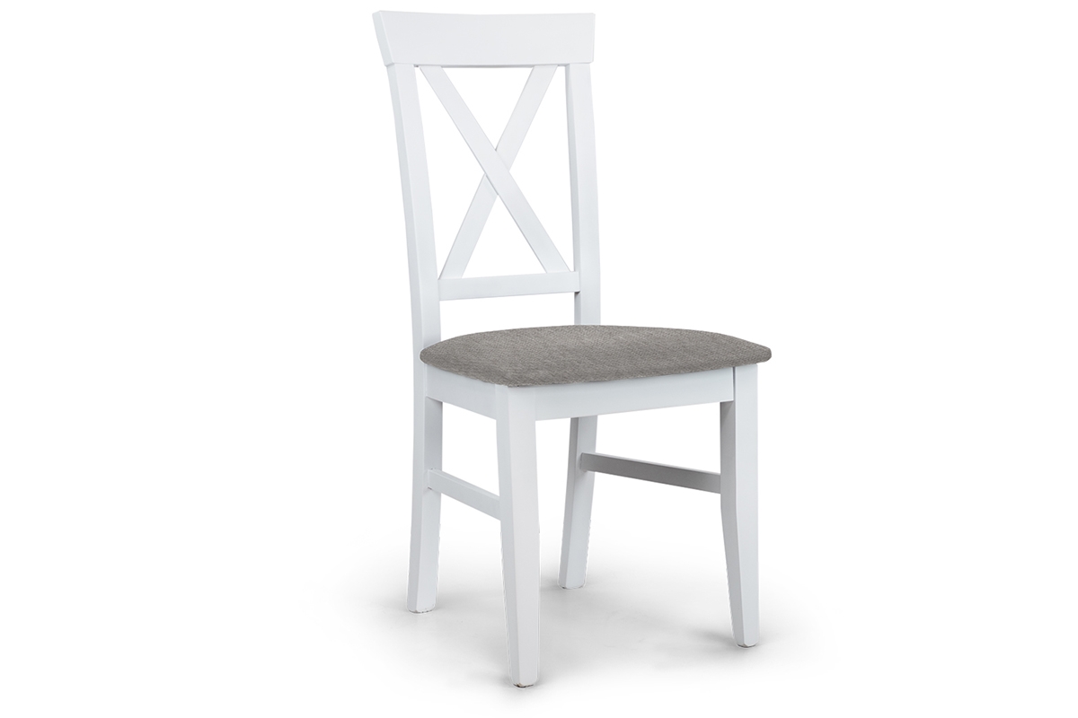 Stolička drevená z tapicerowanym siedziskiem i oparciem krzyzyk Retro - šedý Gemma 85 / Biely biale drevená Stolička do jedálne