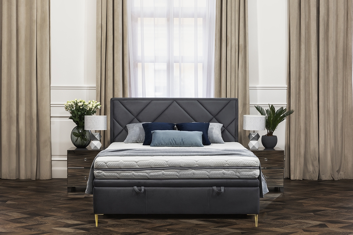 postel pro ložnice s čalouněným stelazem a úložným prostorem Simen - 140x200, Nohy zlaté postel pro ložnice Simen z wysokimi nozkami 