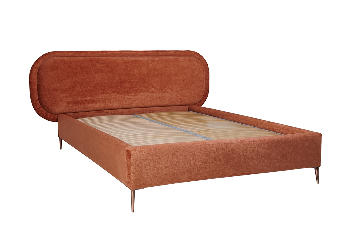 Posteľ čalúnená do  spálne  ze stelazem Delmi - 140x200, Nohy miedziane  posteľ do  spálne  z drewnianym stelazem 