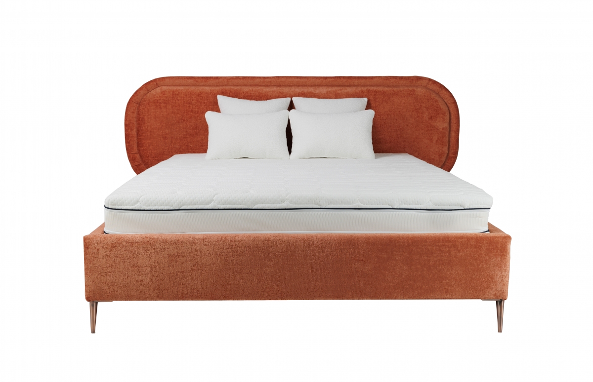 postel čalouněné pro ložnice ze stelazem Delmi - 140x200, Nohy miedziane  postel pro ložnice z wysokimi nozkami, w barevným odstínu miedzi 