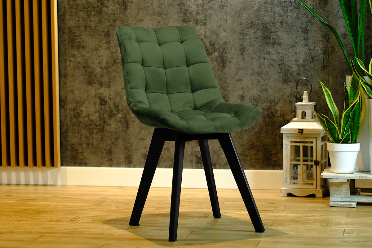 Prato kárpitozott szék, fa lábakkal - sötétzöld Vena 5 / fekete lábak fából Židle z zielonym ülőhely