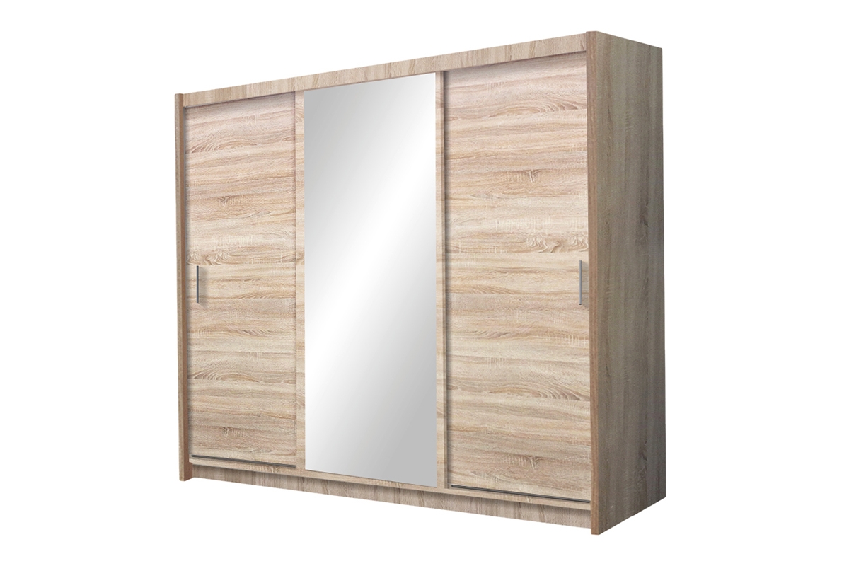 Skříň s posuvnými dveřmi Monako 250 cm - Dub sonoma / Zrcadlo skříň monako