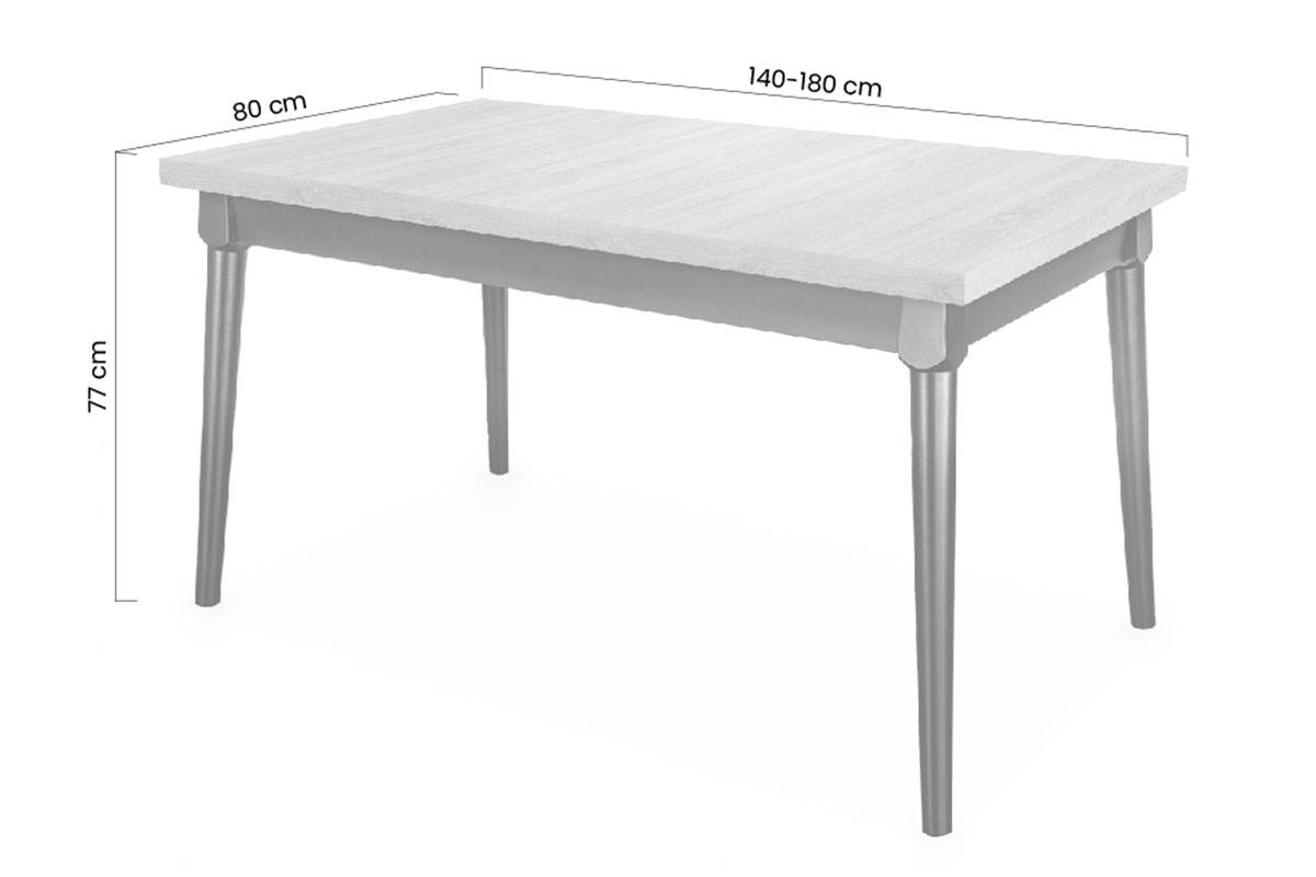 Stůl rozkladany pro jídelny 140-180 Ibiza na drewnianych nogach - Dub sonoma / biale Nohy Stůl z bialymi nogami