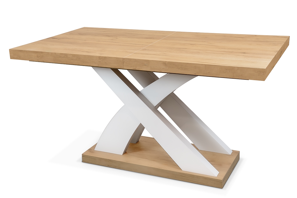 stôl rozkladany 160-240 Sydney z podstawa w ksztalcie X - Dub craft / biale Nohy stôl z biala podstawa
