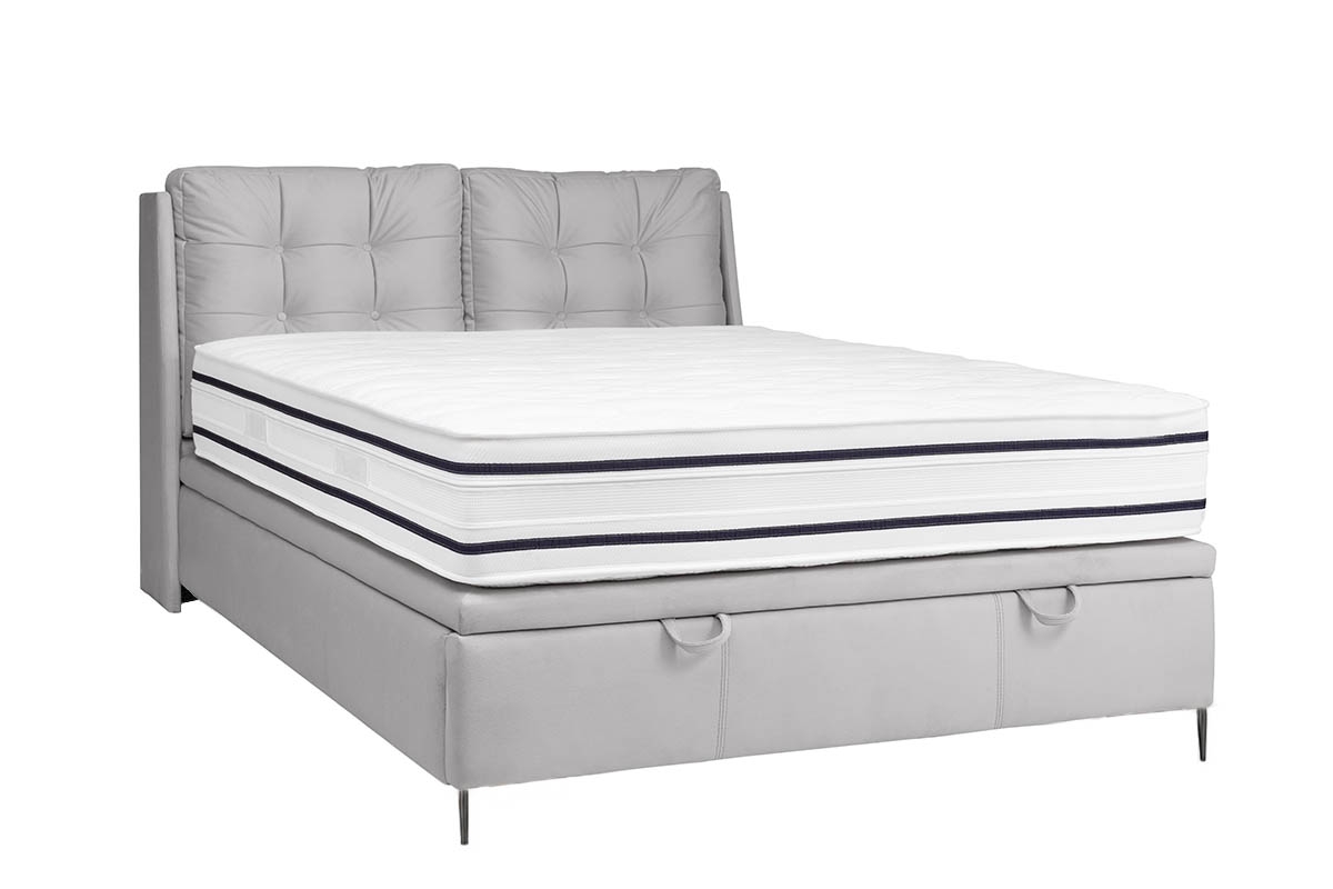 postel pro ložnice s čalouněným stelazem a úložným prostorem Branti - 140x200, Nohy černé  šedý postel z metalowymi nozkami 