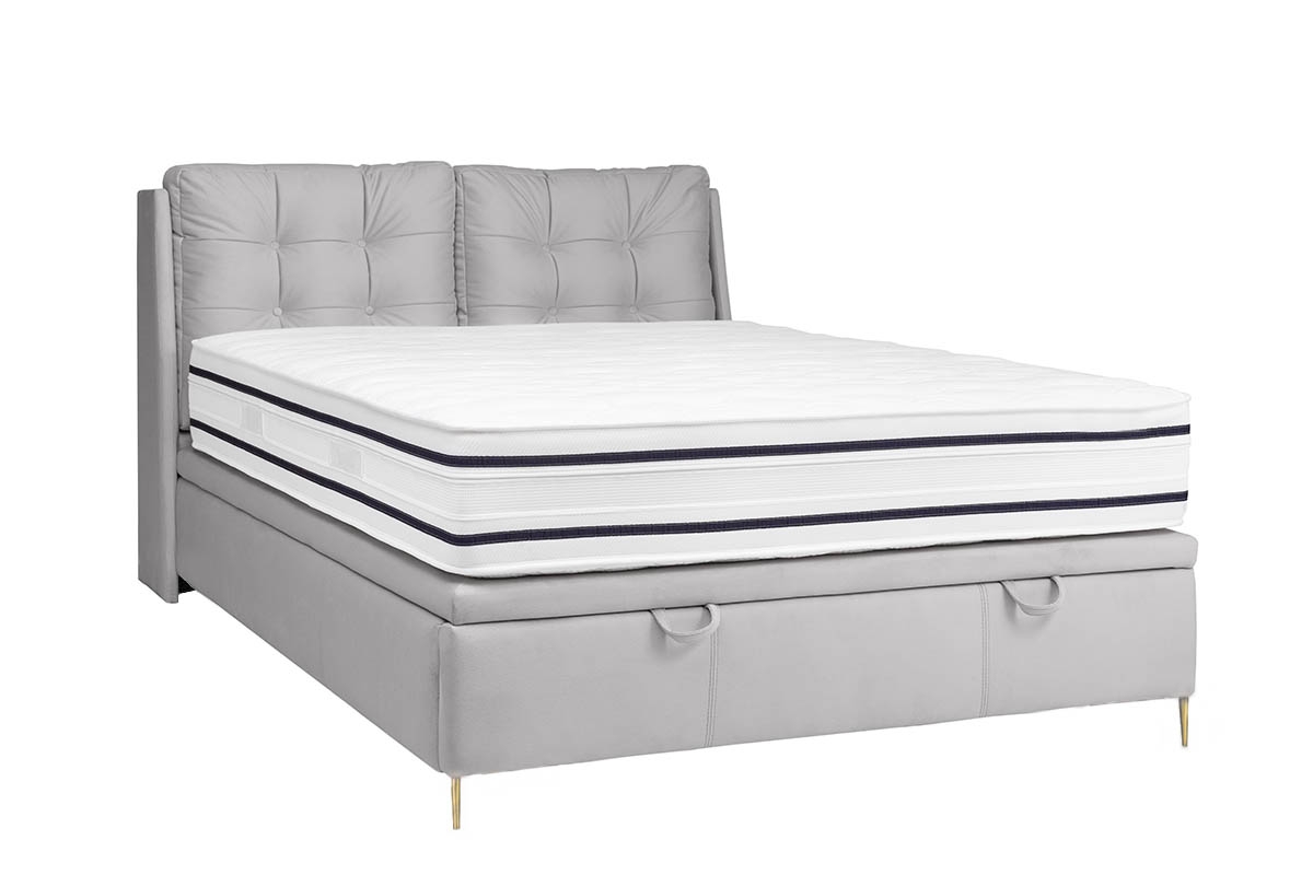 postel pro ložnice s čalouněným stelazem a úložným prostorem Branti - 140x200, Nohy zlaté postel pro ložnice Branti z wysokimi, zlotymi nozkami 