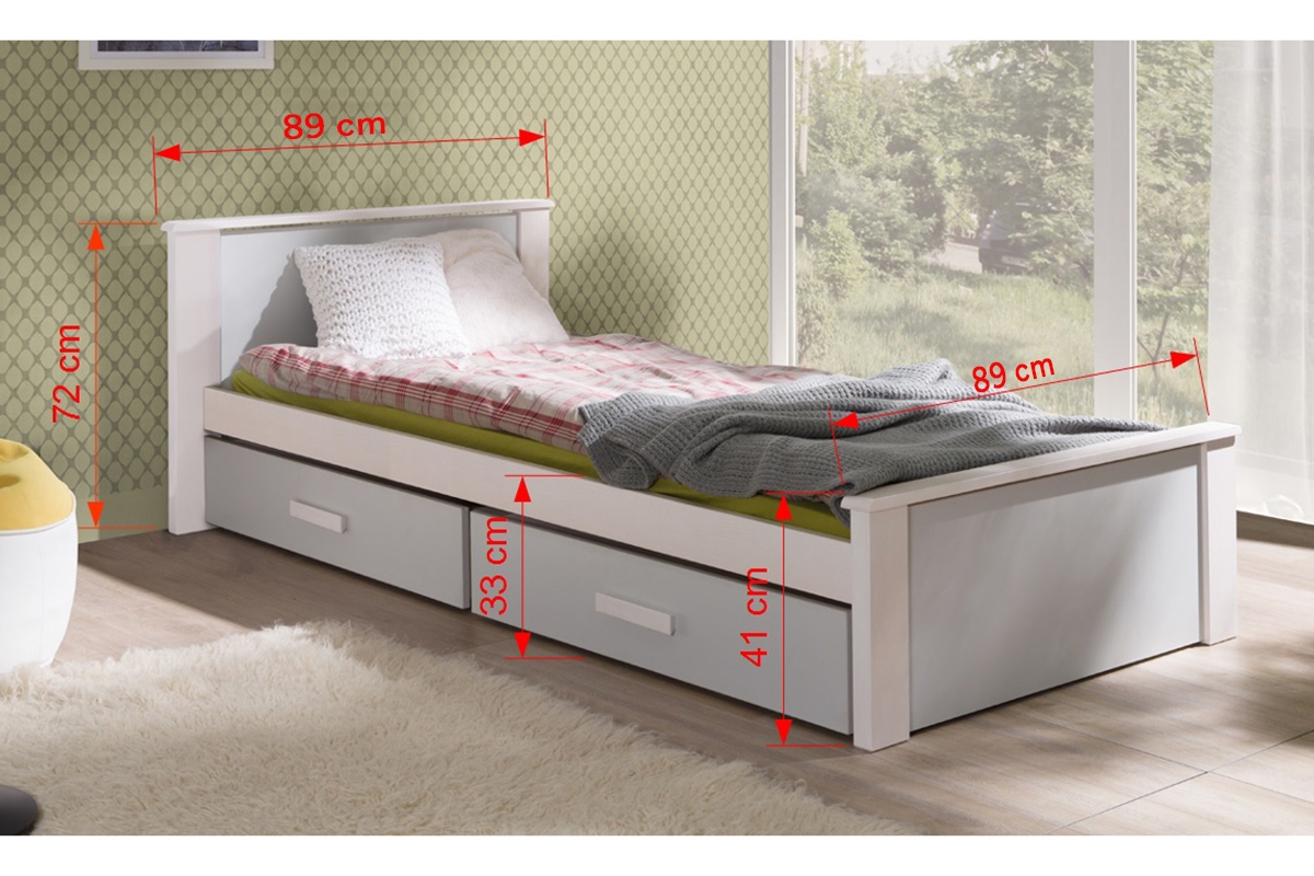 postel dzieciece přízemní Puttio - Bílý akrylová + šedý, 80x180  postel dzieciece přízemní Puttio - Rozměry 
