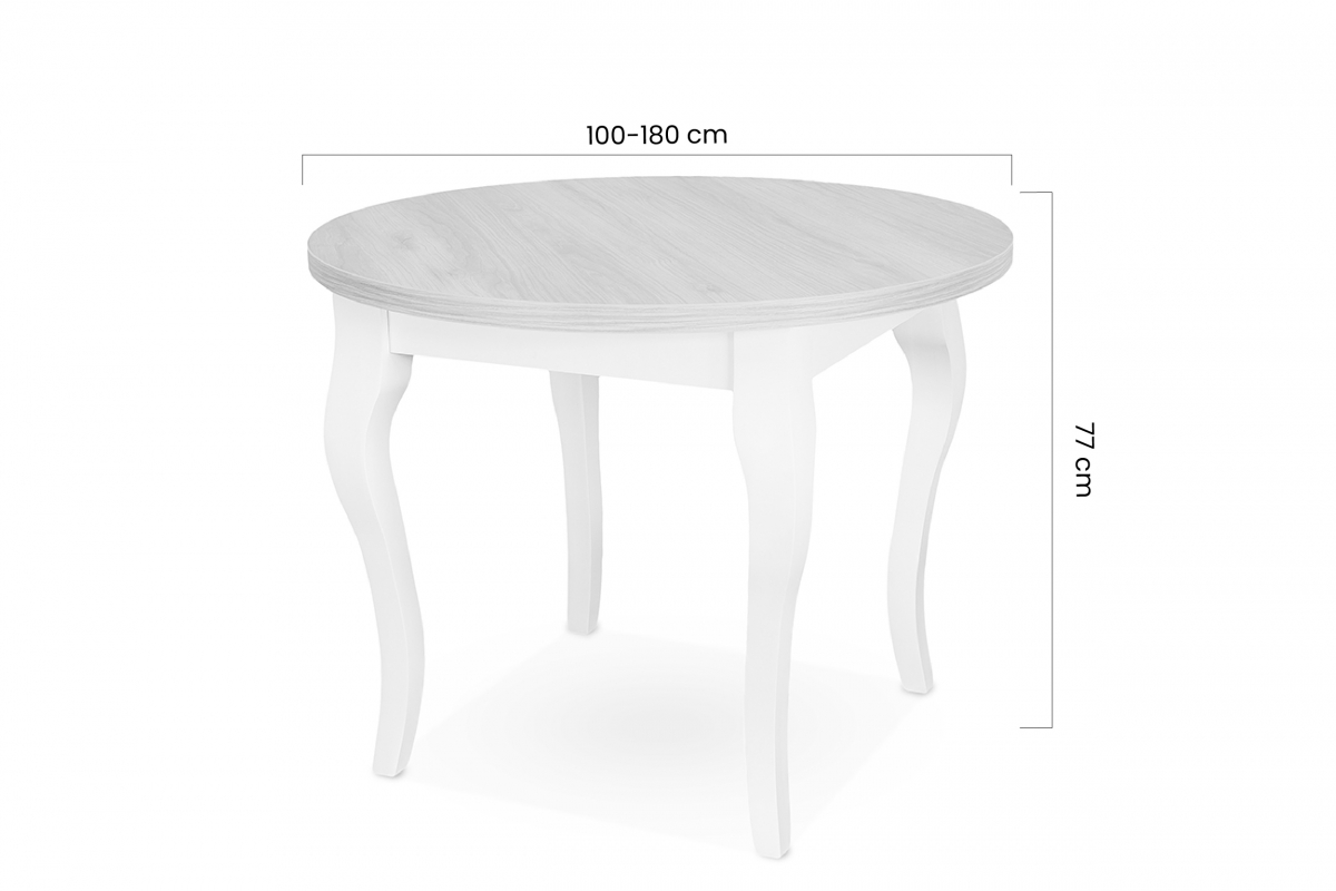 stôl okragly rozkladany 100-180 Monza 4 na drewnianych nogach - Dub lancelot / biale Nohy stôl okragly na drewnianych nogach