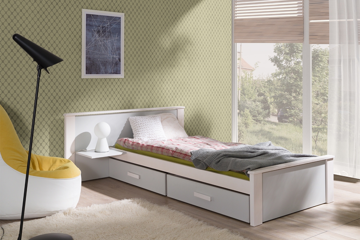 postel dzieciece přízemní Puttio II - Bílý akrylová + šedý, 80x180  postel dzieciece Puttio II z przedluzonym wezglowiem 