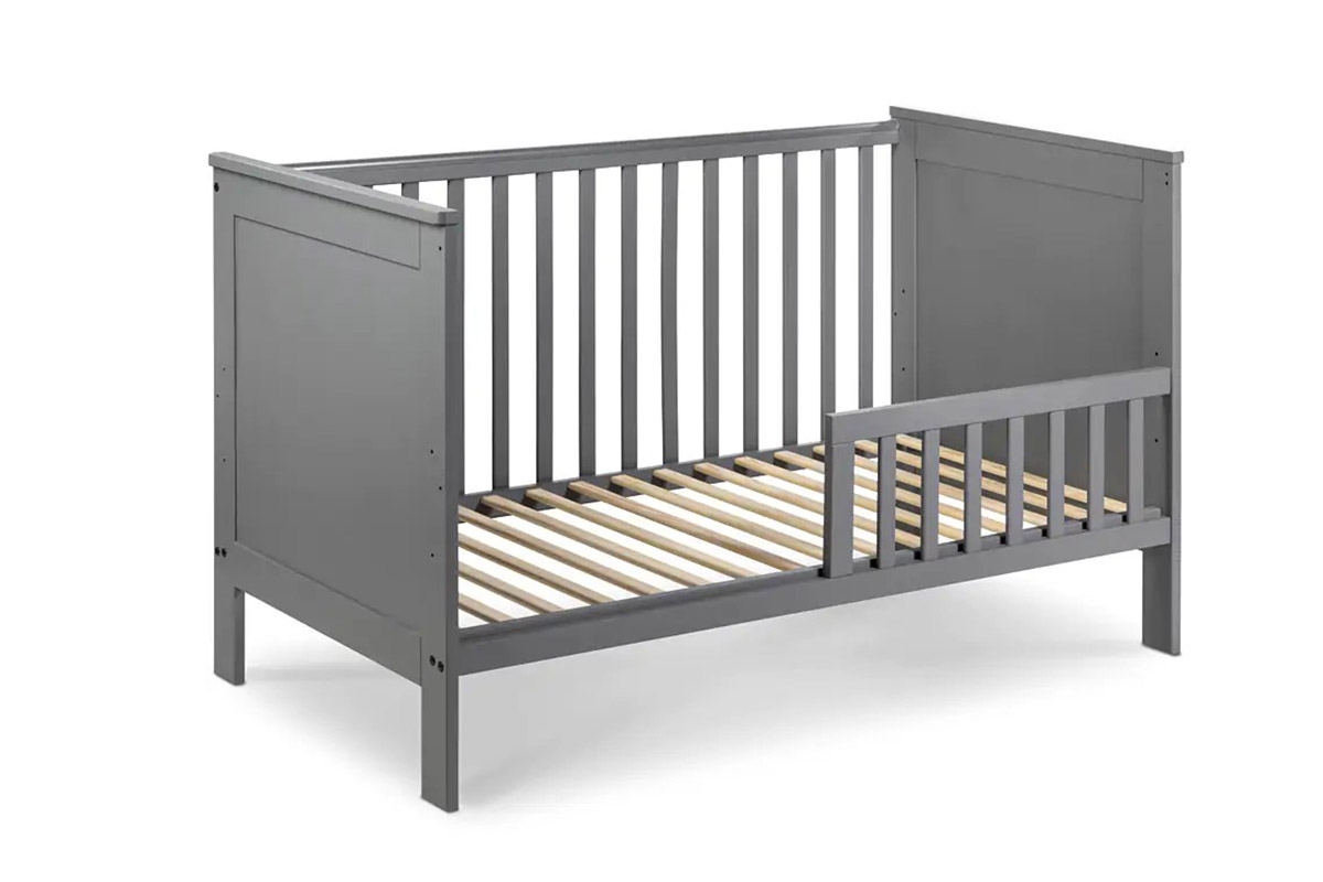 Dřevěná dětská postýlka Iwo 140x70 se zásuvkou - grafit šedý postel niemowlece z barierka  