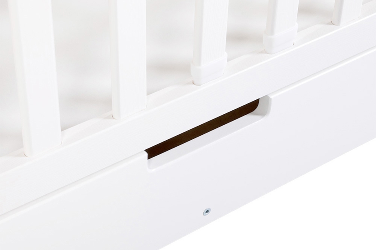Dřevěná dětská postýlka Iwo 120x60 se zásuvkou - bílá biale postel z szuflada na hračky 