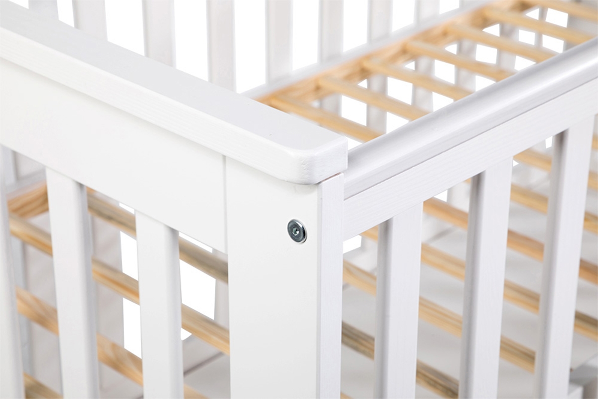 drevená posteľ dla niemowlaka z szuflada i barierka Iwo - Biely, 120x60 drevená posteľ dzieciece  